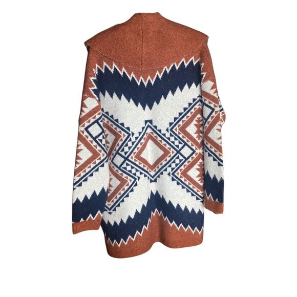 Tahari Aztec Cardigan Sweater Rust Navy Cream Geometric Open Front Women’s Mediu - Picture 4 of 6